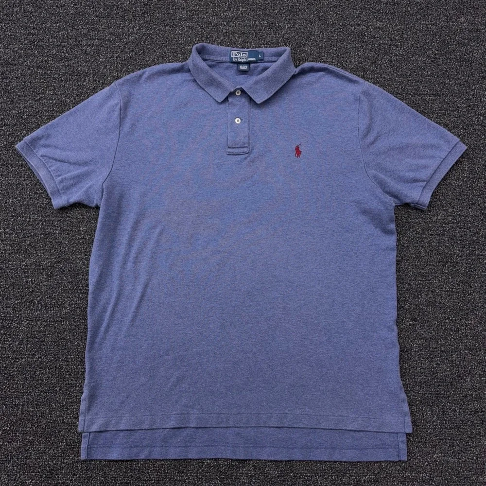 Polo Ralph Lauren Mens Large Blue Heathered Cotton Short Sleeve Polo Shirt L